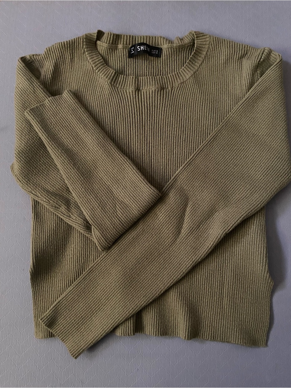 SHEIN Olive Green Ribbed Crewneck Sweater